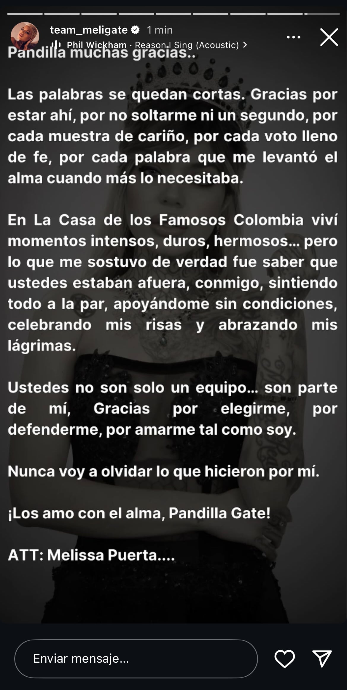 Melissa Gate despidió el reality de 'La casa de los famosos' con emotivo mensaje.