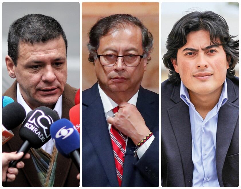El presidente Gustavo Petro, su hijo, Nicolás Petro y el abogado Diego Henao.
