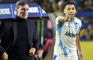 Falcao (der.) se sigue llevando aplausos. Tuvo un nuevo gesto solidario, ahora con Fabián Bustos (izq.), luego de que anunciaran la salida del entrenador argentino de Millonarios.