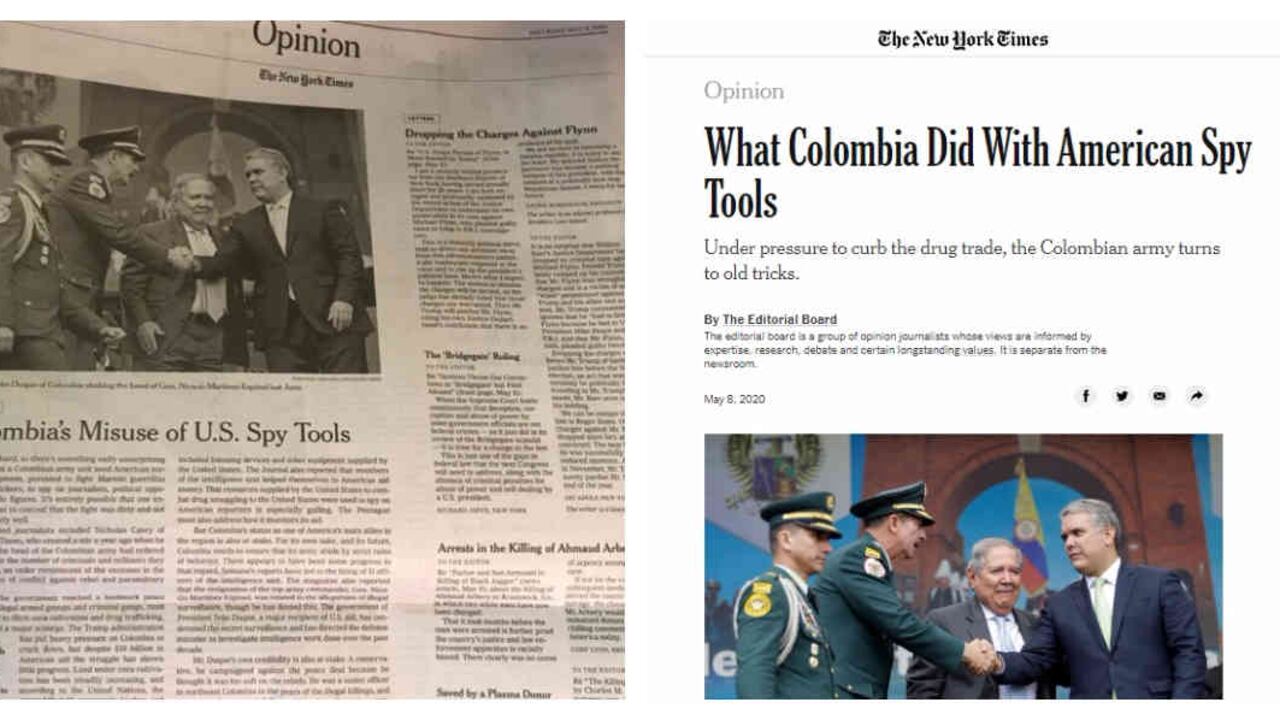 "El mal uso de Colombia de las herramientas de espionaje de Estados Unidos", es el titulo del artículo en la edición impresa de The New York Times. En la web , "Qué hizo Colombia con las herramientas de espionaje americanos".