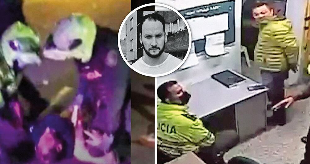    A la izquierda, pantallazos del video mientras los patrulleros detenían a Ordóñez. En el centro, foto de sus redes sociales. A la derecha, pantallazos del video de seguridad en el CAI de Villa Luz en el momento en que capturaron a Ordóñez.