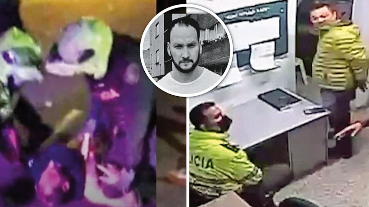 A la izquierda, pantallazos del video mientras los patrulleros detenían a Ordóñez. En el centro, foto de sus redes sociales. A la derecha, pantallazos del video de seguridad en el CAI de Villa Luz en el momento en que capturaron a Ordóñez.