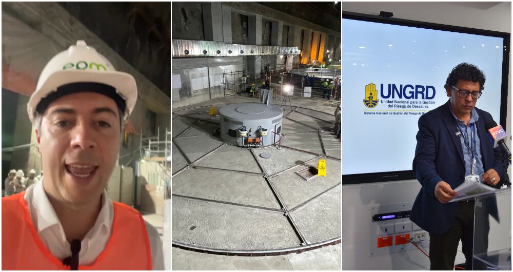 De izquierda a derecha: Daniel Quintero, alcalde de Medellín; las pruebas finales de las unidades de generación 1 y 2 de Hidroituango y Javier Pava Sánchez, director de la Unidad de Gestión de Riesgo