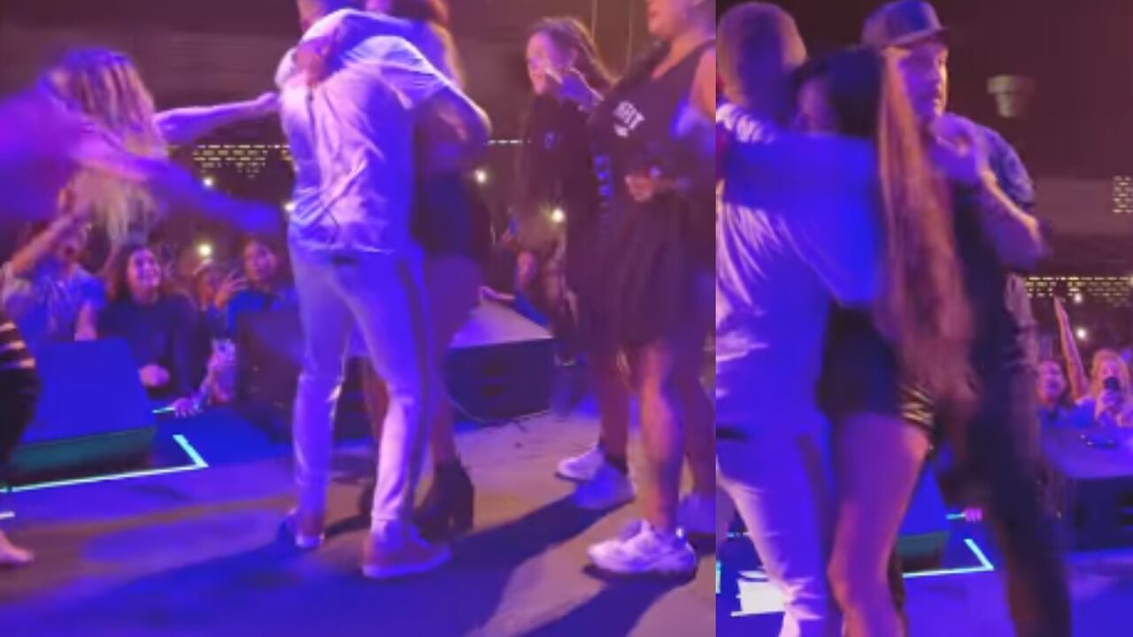 Las fanáticas que subieron al escenario para abrazar a Nacho no querían soltarlo.