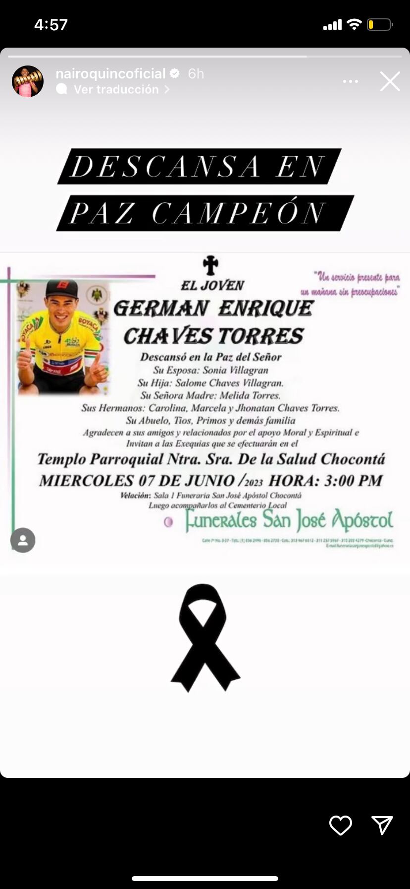 Nairo lamento el deceso de Germán