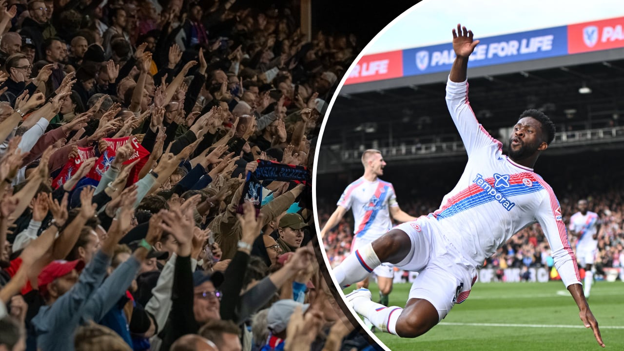Hinchas del Crystal Palace (izq.) celebraron por lo alto el golazo de Jefferson Lerma ante Nottingham Forest.