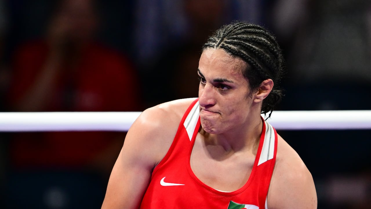 Khelif wins the match and advanced to semi-finals. (Photo by Mehmet Murat Onel/Anadolu via Getty Images)