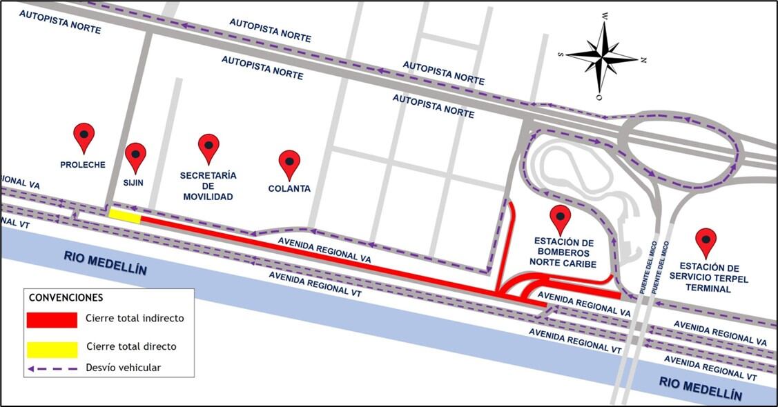 Cierre en la avenida Regional anunciado por EPM.
