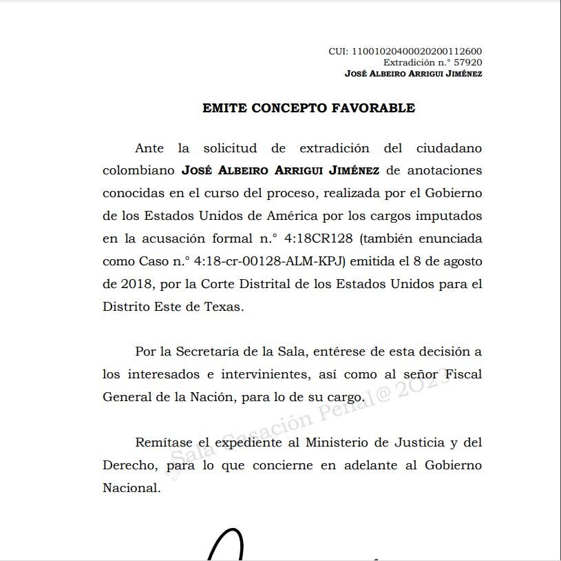 Corte Suprema de Justicia avaló la extradición de alias Contador.