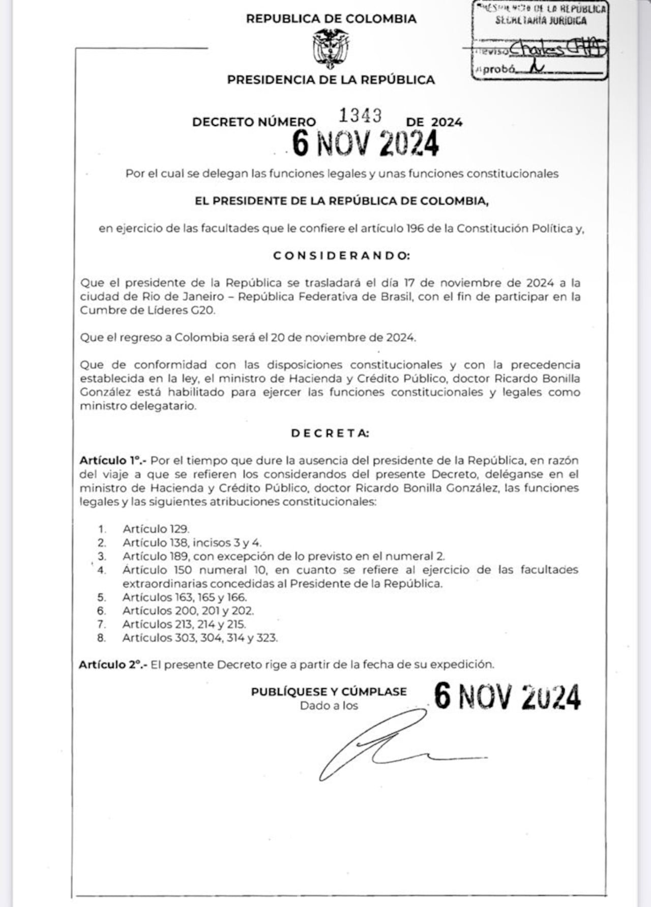 Decreto Gustavo Petro viaje Brasil