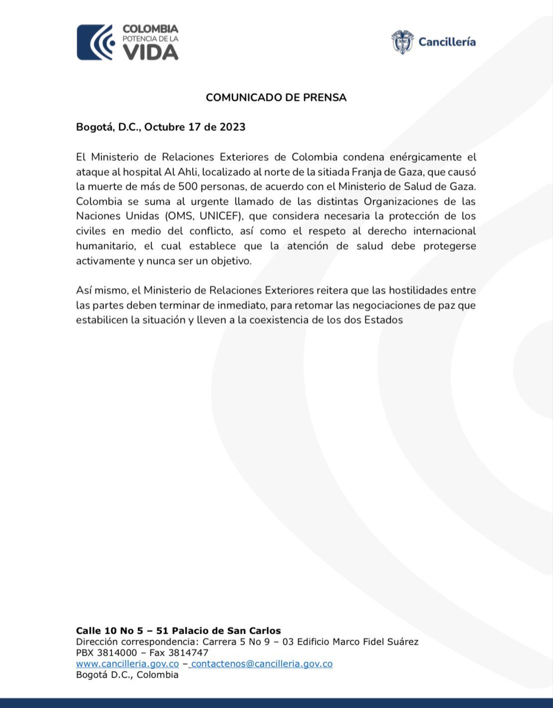 El Ministerio condenó el bombardeo al hospital, hecho que ha dejado más de 500 muertos.