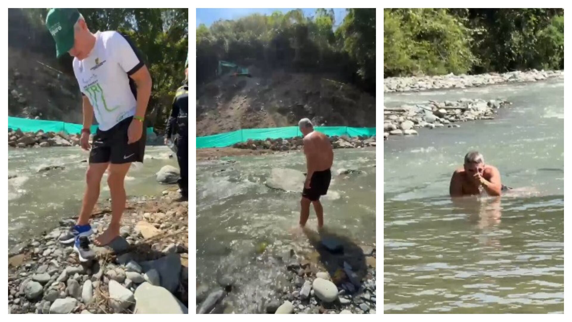 El gobernador aprovechó para meterse al río.