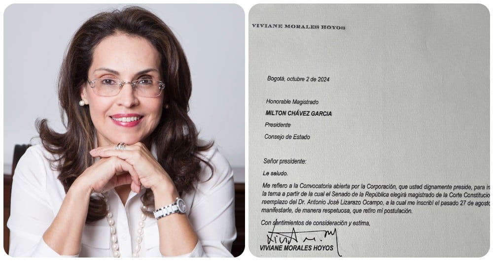 Viviane Morales y la carta donde desistió de su aspiración a convertirse en magistrada de la Corte Constitucional.