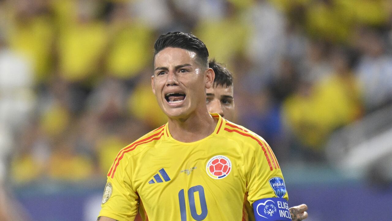 MIAMI GARDENS, FLORIDA - JULY 14: James Rodriguez of Colombia reacts during the final match of Copa America between Argentina and Colombia at Hard Rock Stadium in Miami, Florida, United States on July 14, 2024. (Photo by Miguel J Rodriguez Carrillo/Anadolu via Getty Images)