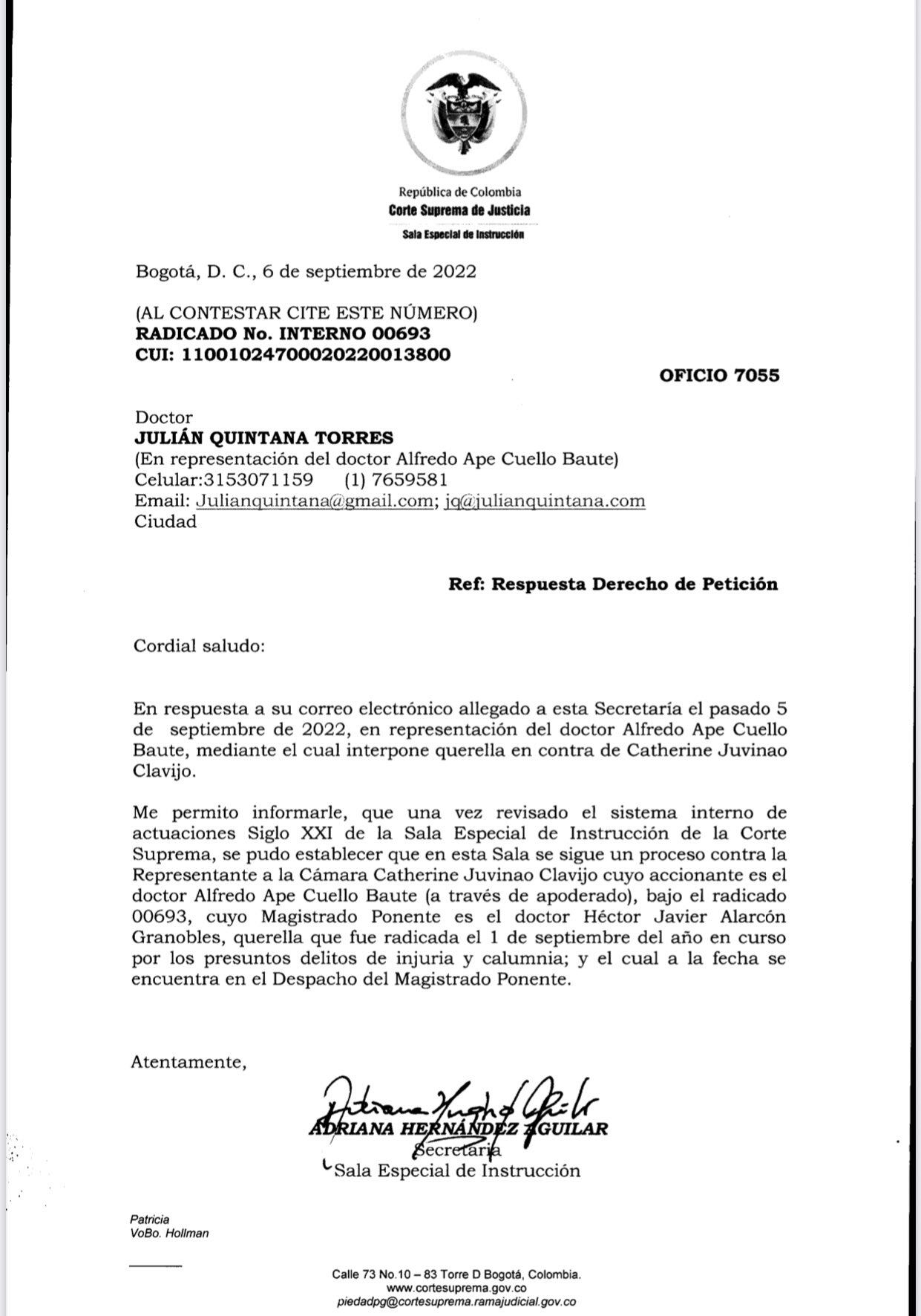 CATHERINE JUVINAO FUE DENUNCIADA POR EL CONGRESISTA APE CUELLO