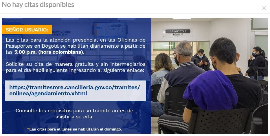 No hay citas disponibles - Cancillería