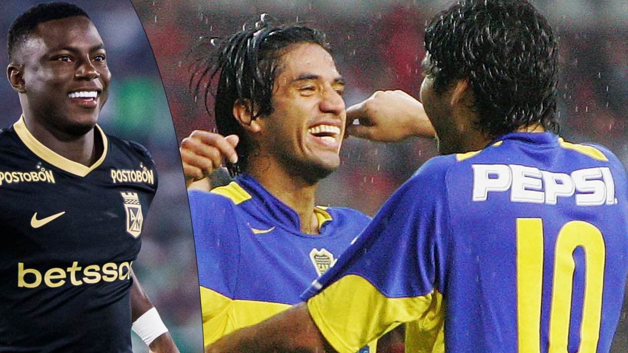 Marino Hinestroza, jugador de Nacional / Fabián Vargas con Román Riquelme.