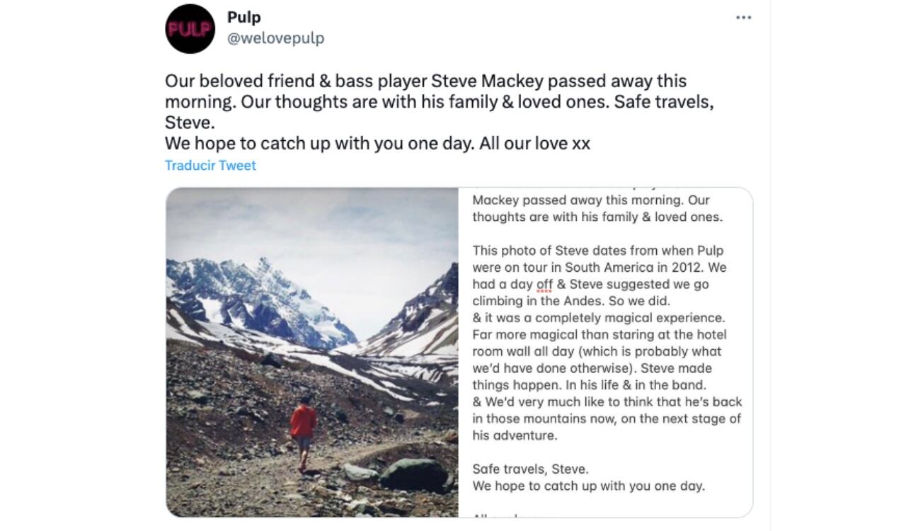Así lamentó la banda Pulp el fallecimiento de Steve Mackey