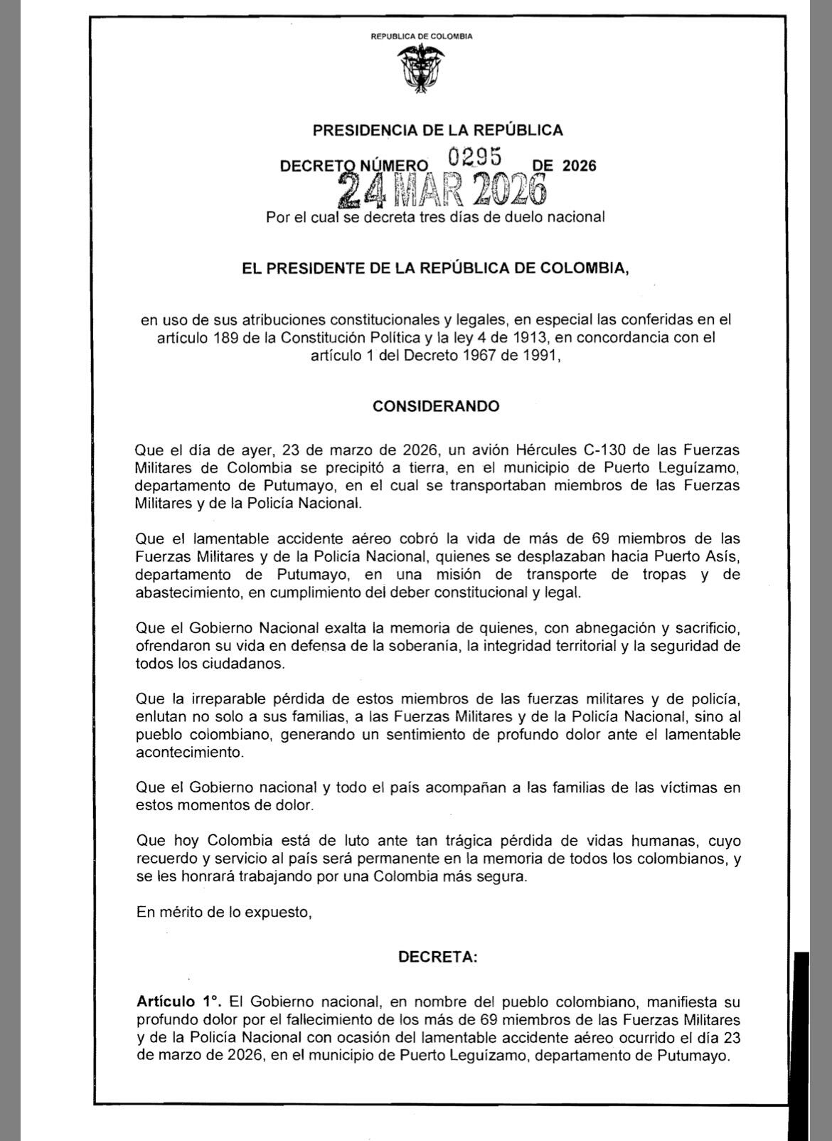 Decreto duelo nacional