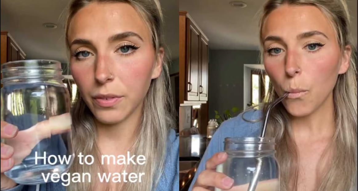 a joven menciona que el tofu debe cortarse en cuadritos y reservarse en el congelador. Una vez estén congelados, se incorporan al agua como si se tratara de hielo, con el objetivo de refrescar la bebida.