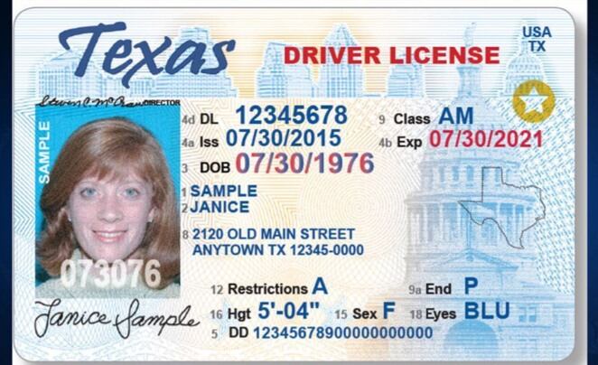 Este es un ejemplo con una licencia de conducción del estado de Texas