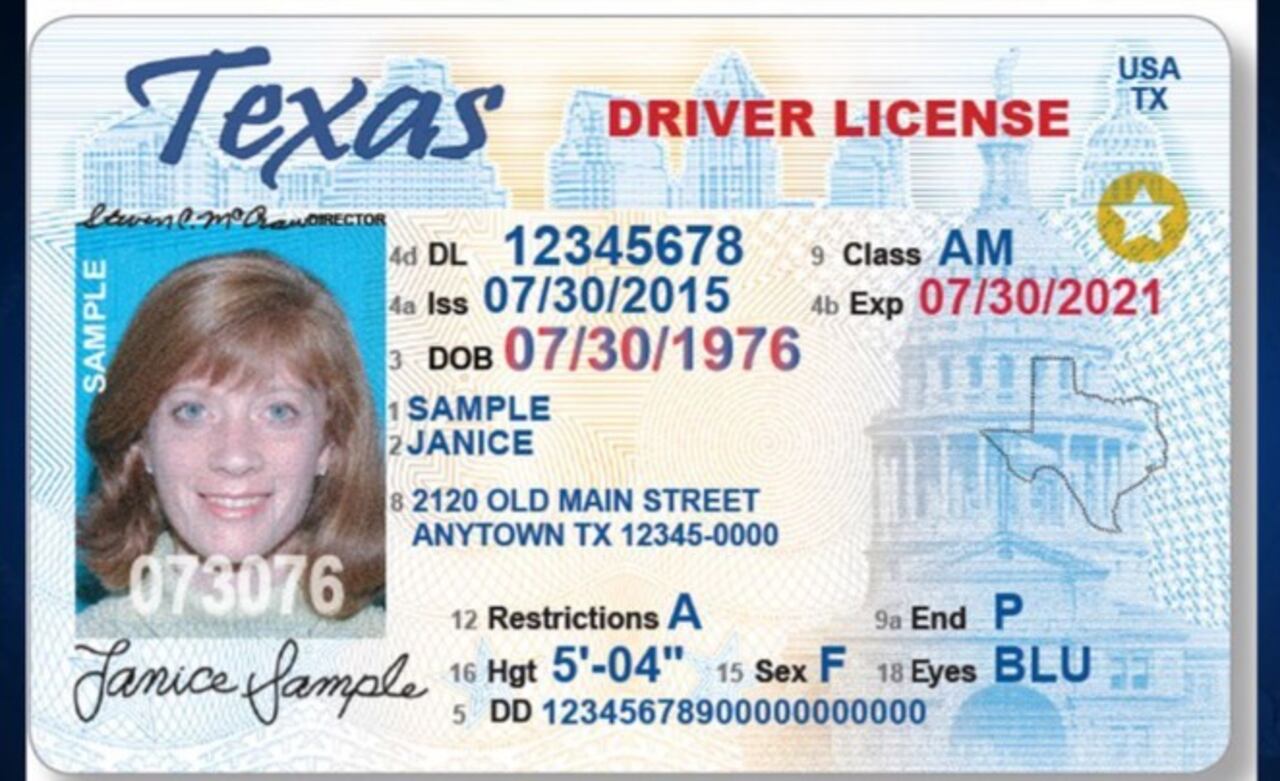 Este es un ejemplo con una licencia de conducción del estado de Texas