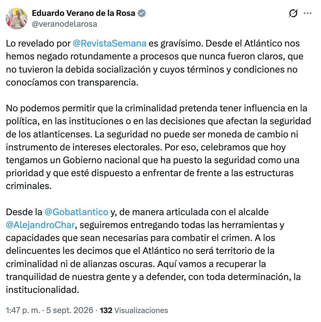 Trino emitido por el gobernador Verano de la Rosa
