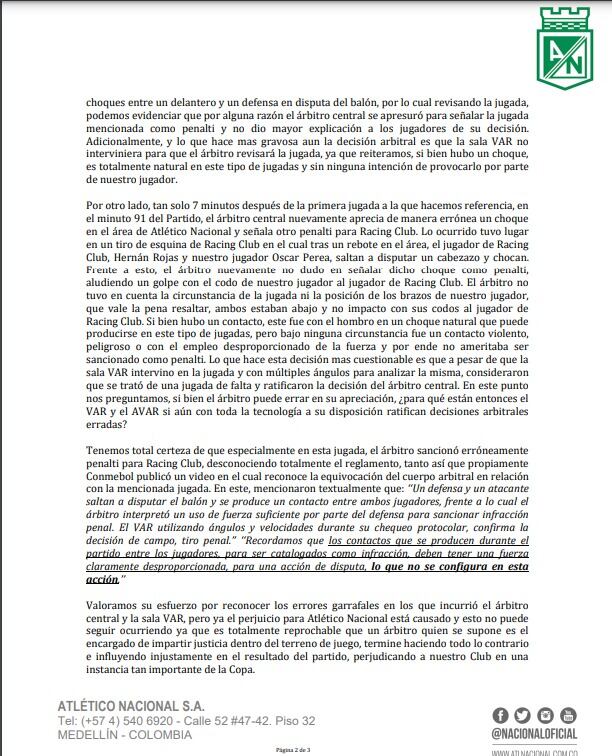 Carta Atlético Nacional parte 2