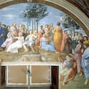 Fresco de ‘El Parnaso’ de Rafael en la Estancia del Sello, en los Museos Vaticanos de Roma, en donde están representados nueve poetas de la Antigüedad y nueve contemporáneos a Rafael.