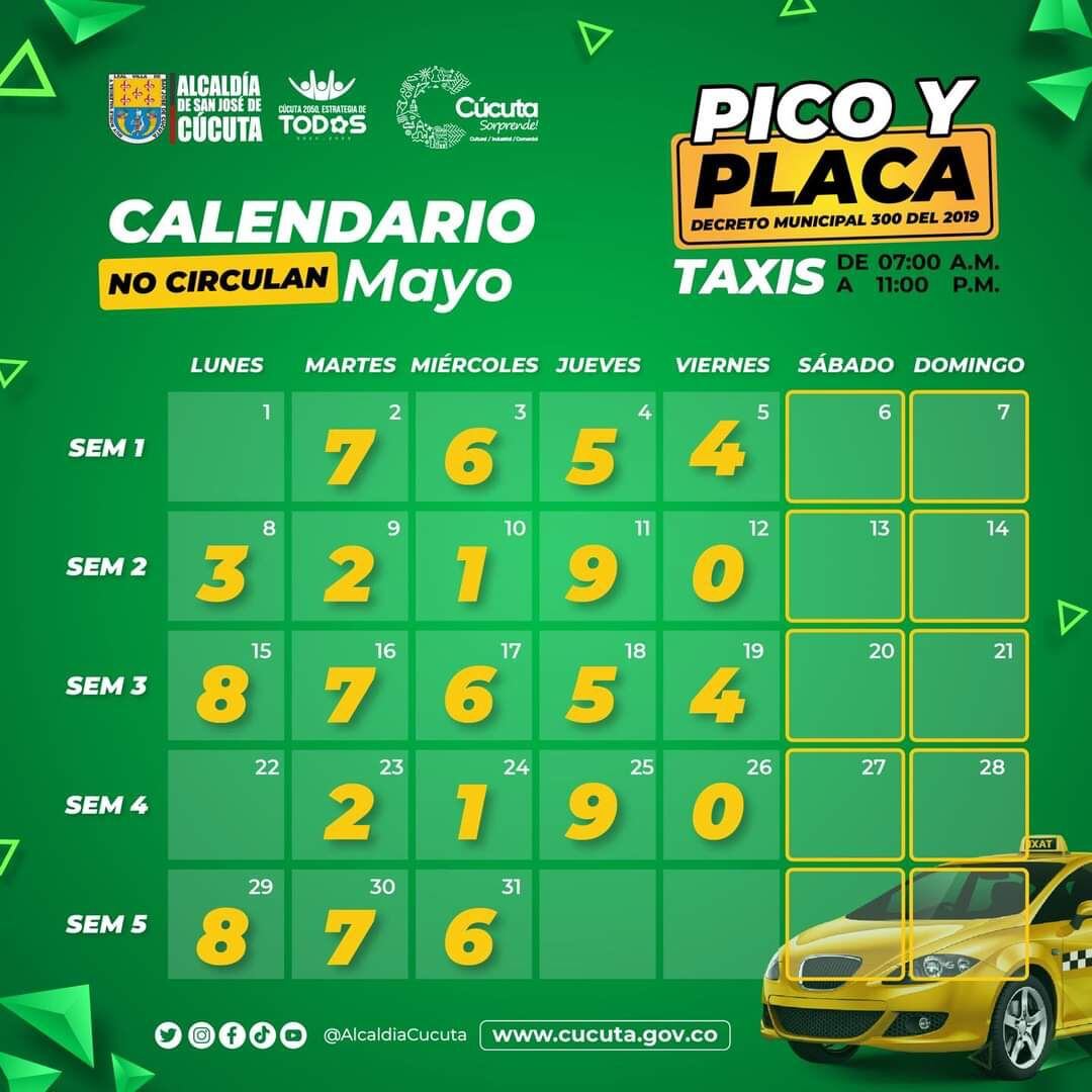 Así quedó el calendario para el mes de mayo.