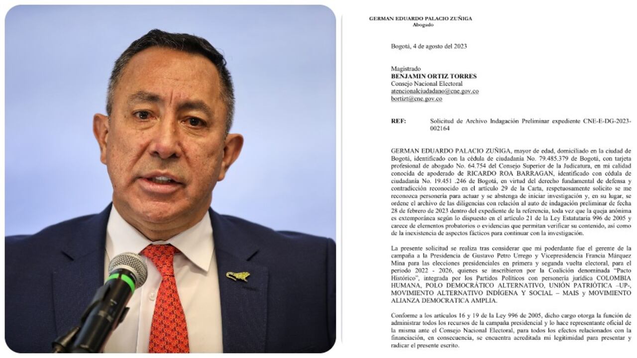 Ricardo Roa y la carta que radicó ante el Consejo Nacional Electoral.