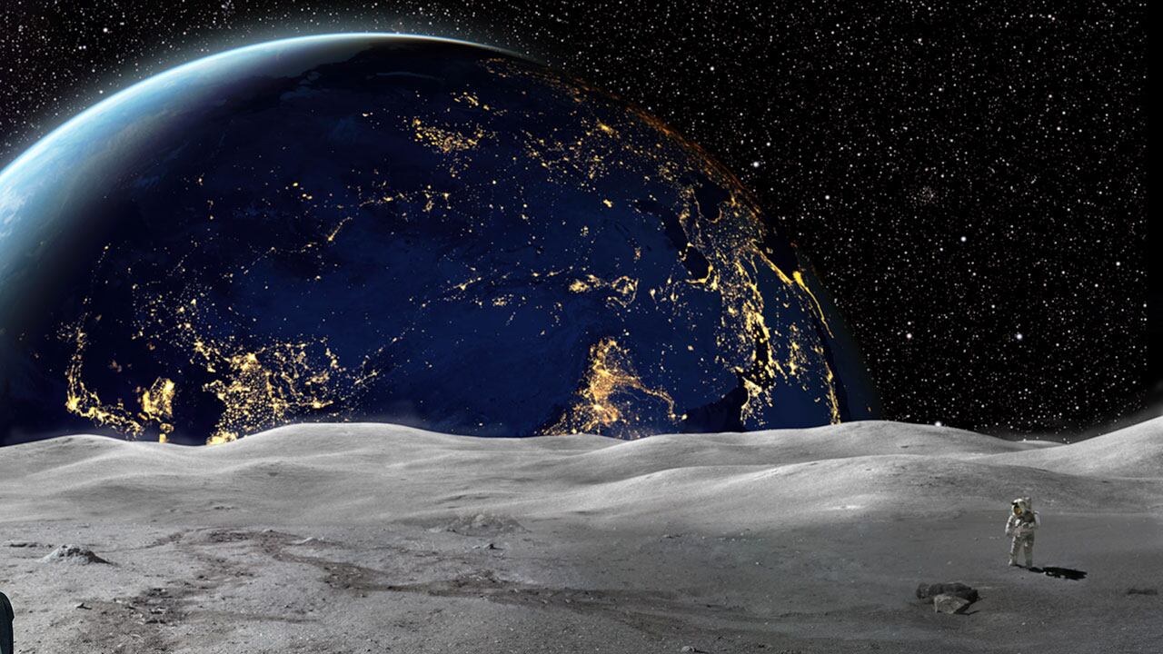 Ilustración que muestra a un astronauta en la Luna.