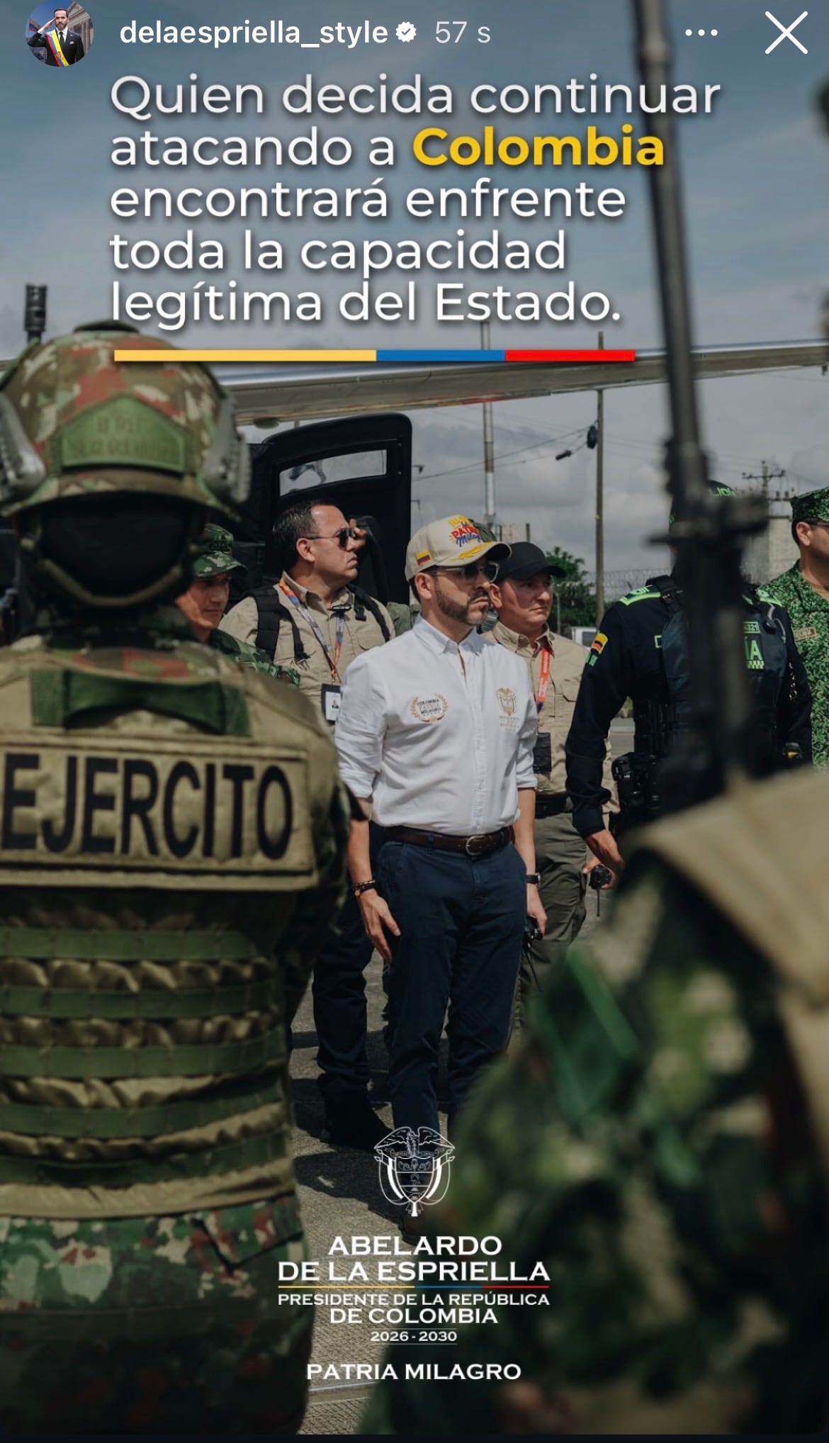 Publicación en Instagram del presidente Abelardo De La Espriella.