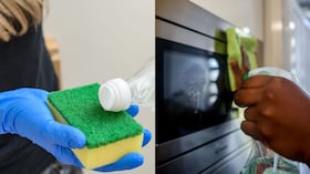 Persona limpia un electrodoméstico con vinagre blanco.