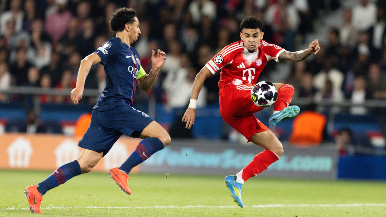 Marquinhos y Luis Díaz. El colombiano superó al brasileño durante la ida de semifinales por Champions League, jugada en París.