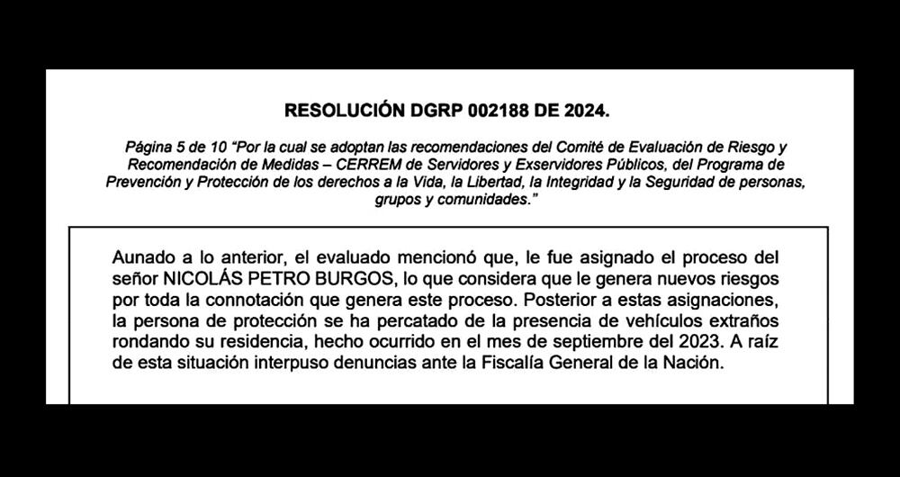     La resolución que recoge las denuncias del juez Carbonó deja claro, y así se lee en el documento, que está siendo seguido y que hay “vehículos extraños rondando su residencia”. 