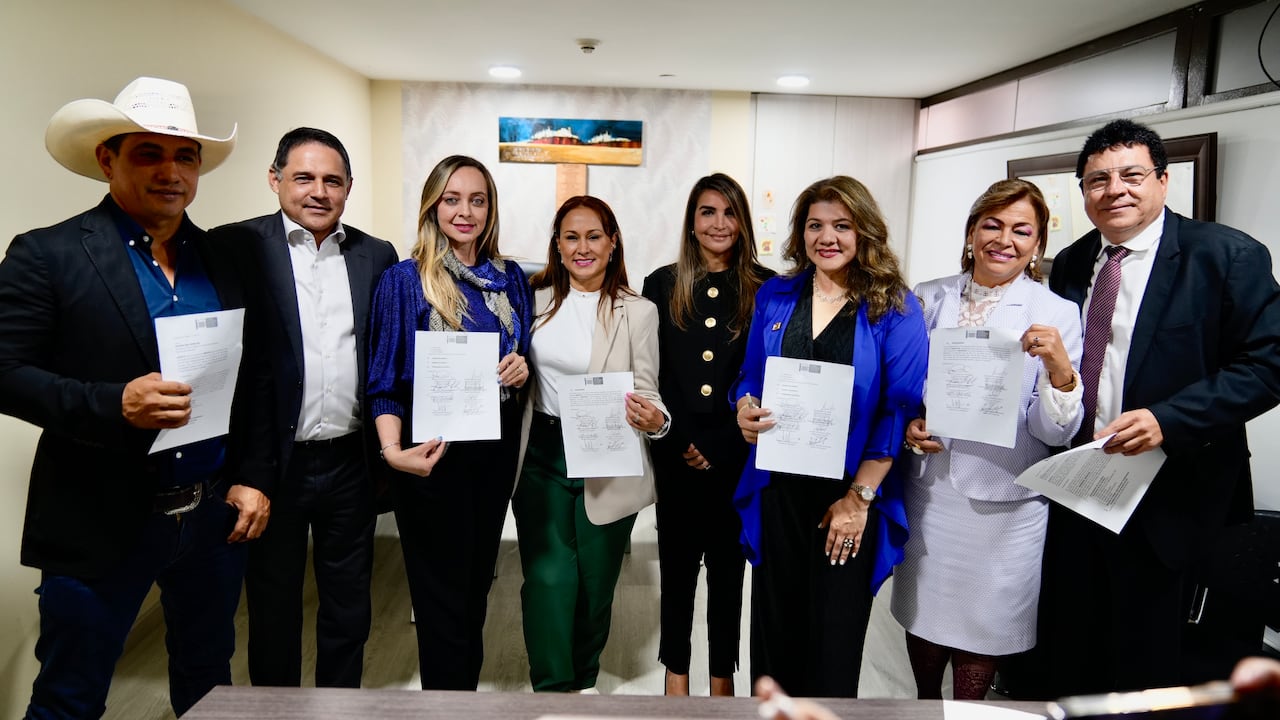 Los senadores Alirio Barrera, Honorio Henríquez, Ana Paola Agudelo, Sor Berenice Bedoya, Nadia Blel, Lorena Ríos Cuéllar, Esperanza Andrade y Miguel Ángel Pinto radicaron la ponencia de archivo de la reforma laboral en la Comisión Séptima del Senado.
