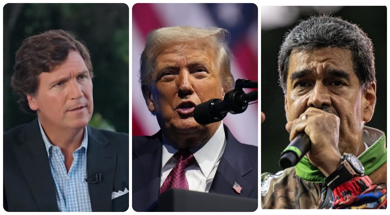 Tucker Carlson, Donald Trump y Nicolás Maduro.