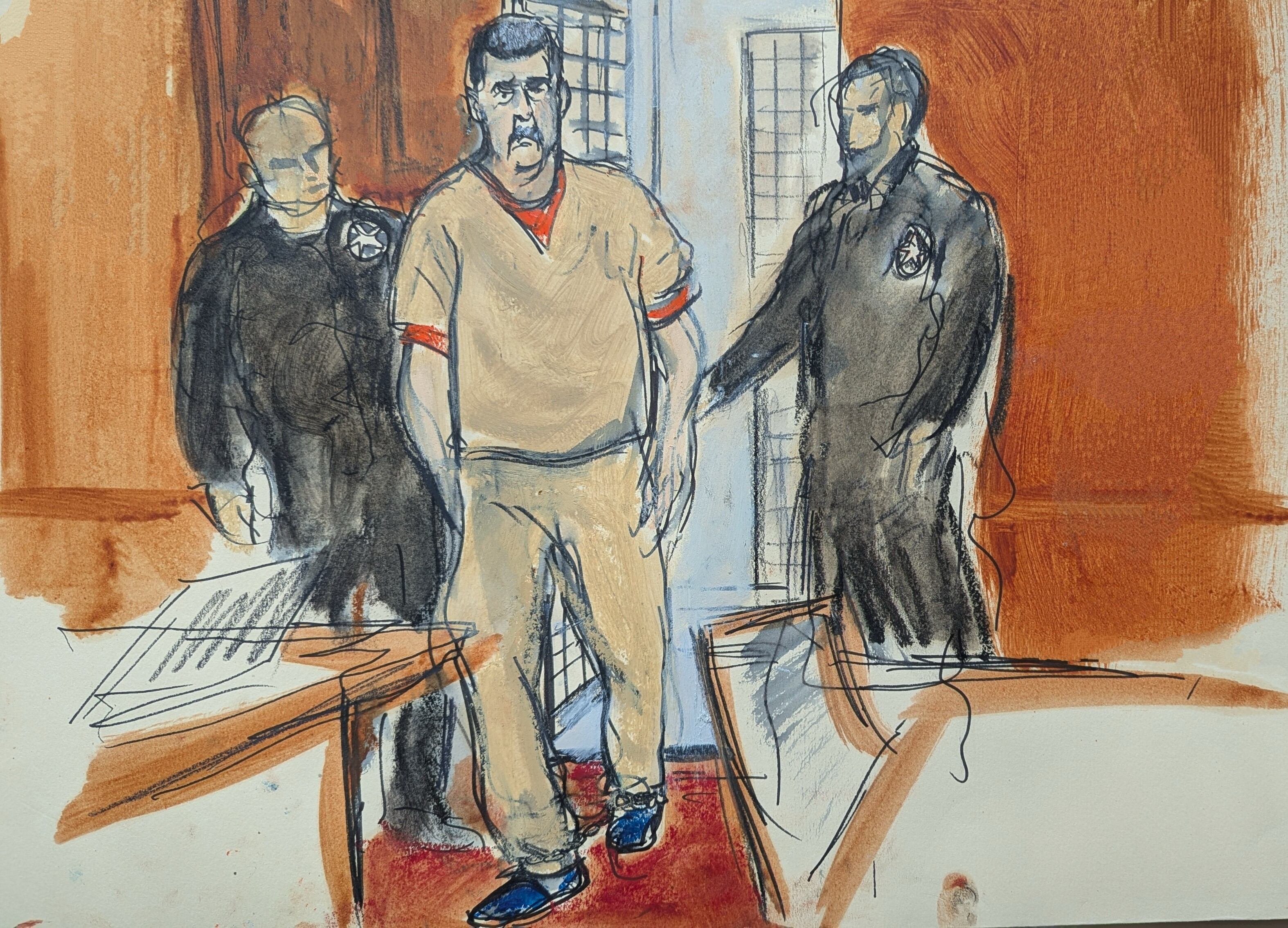 Bosquejo de artista que ilustra al expresidente venezolano Nicolás Maduro en el tribunal de Nueva York, el 26 de marzo del 2026. (Elizabeth Williams via AP)