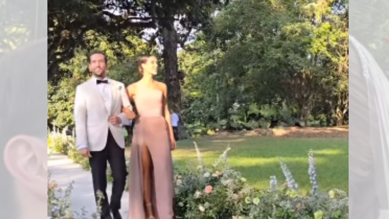 La actual Señorita Valle al Concurso Nacional de Belleza, Valentina Tafur, junto al hermano del novio, Martín Santos