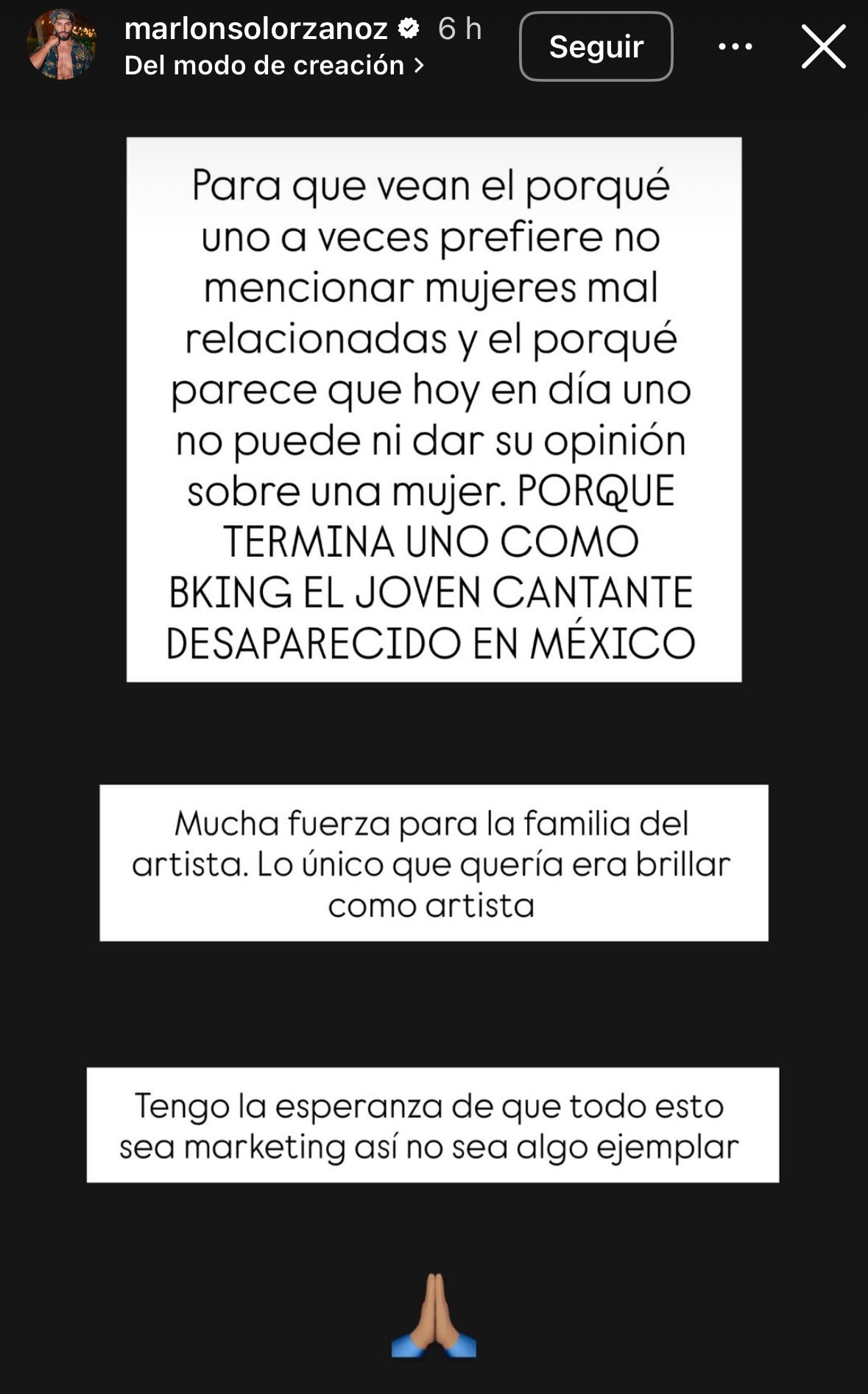 Marlon Solórzano publicó fuerte mensaje tras la confirmación de la muerte de B King.