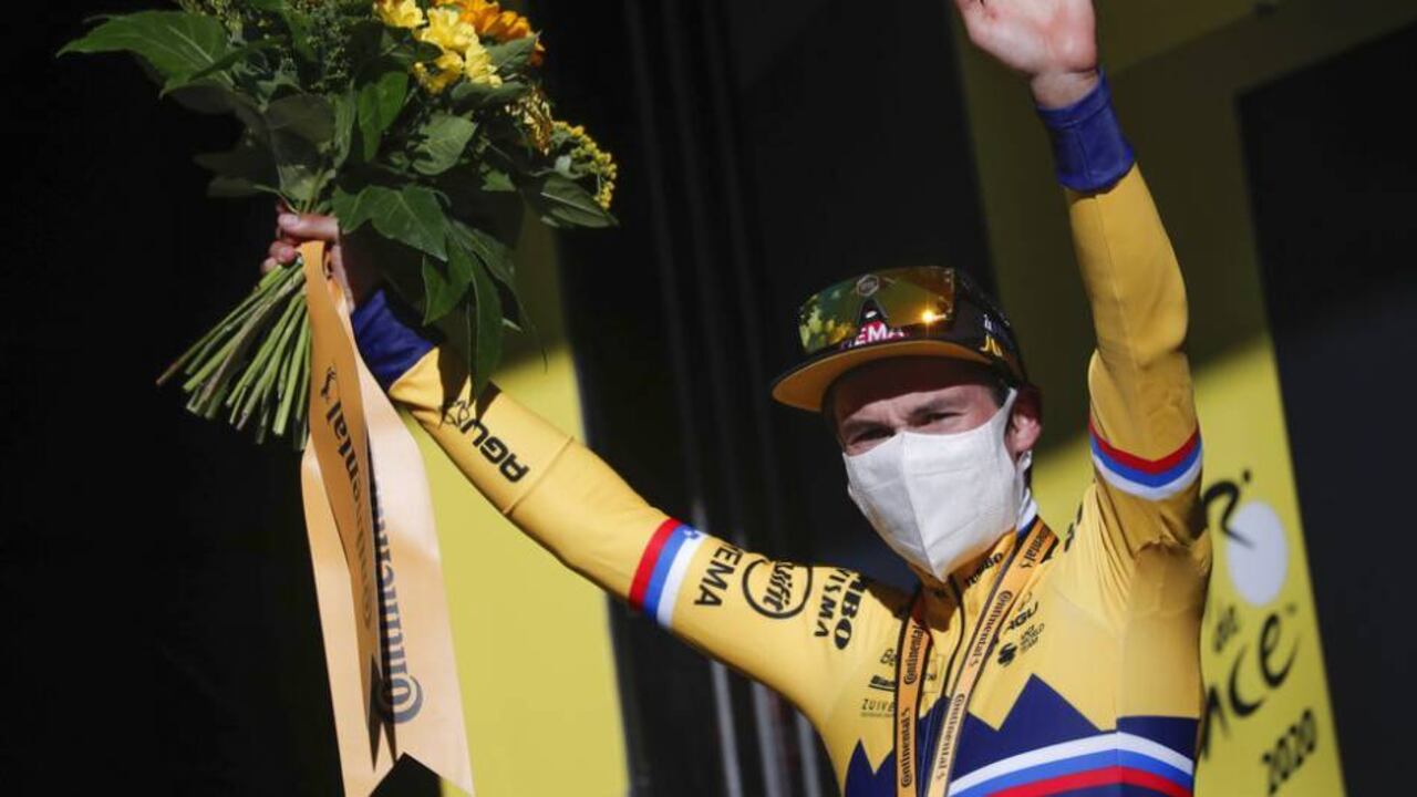 Primoz Roglic, podio en la etapa 4 del Tour de Francia 2020.