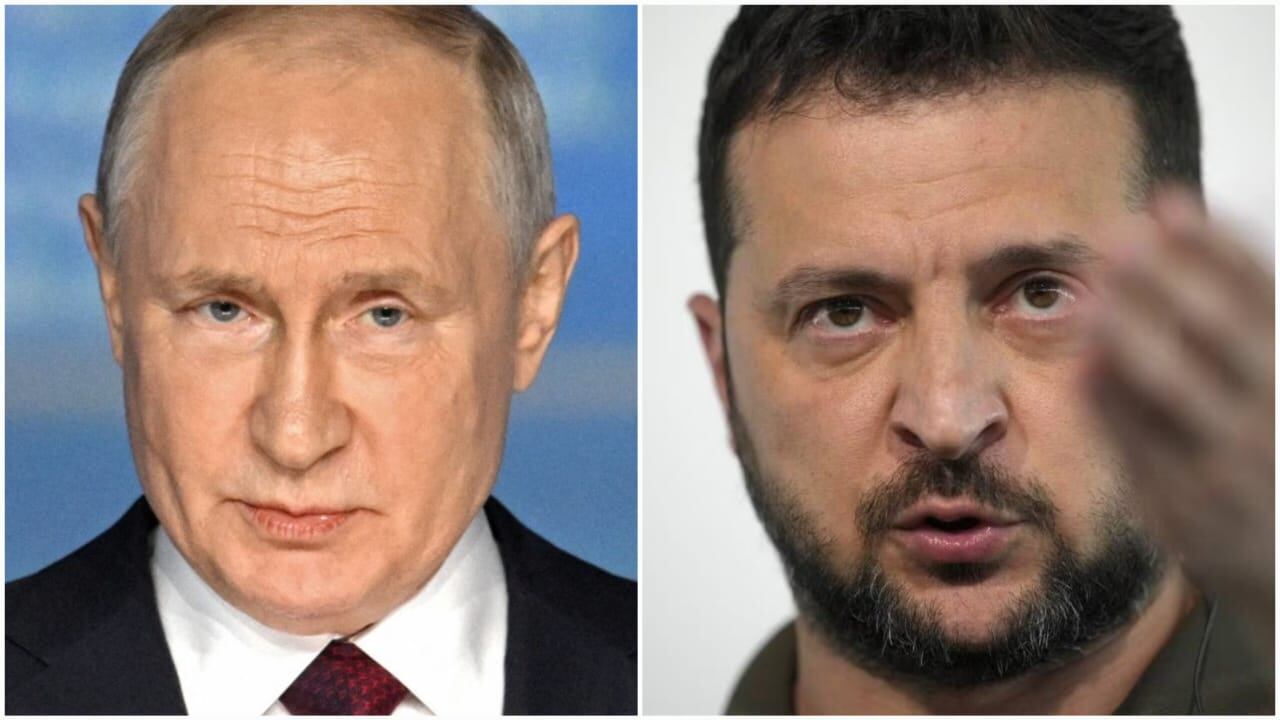 Tanto Rusia como Ucrania han lanzando advertencias sobre la seguridad en la planta nuclear de Zaporiyia. - Fotografías de los presidentes Vladimir Putin y Volodímir Zelenski.