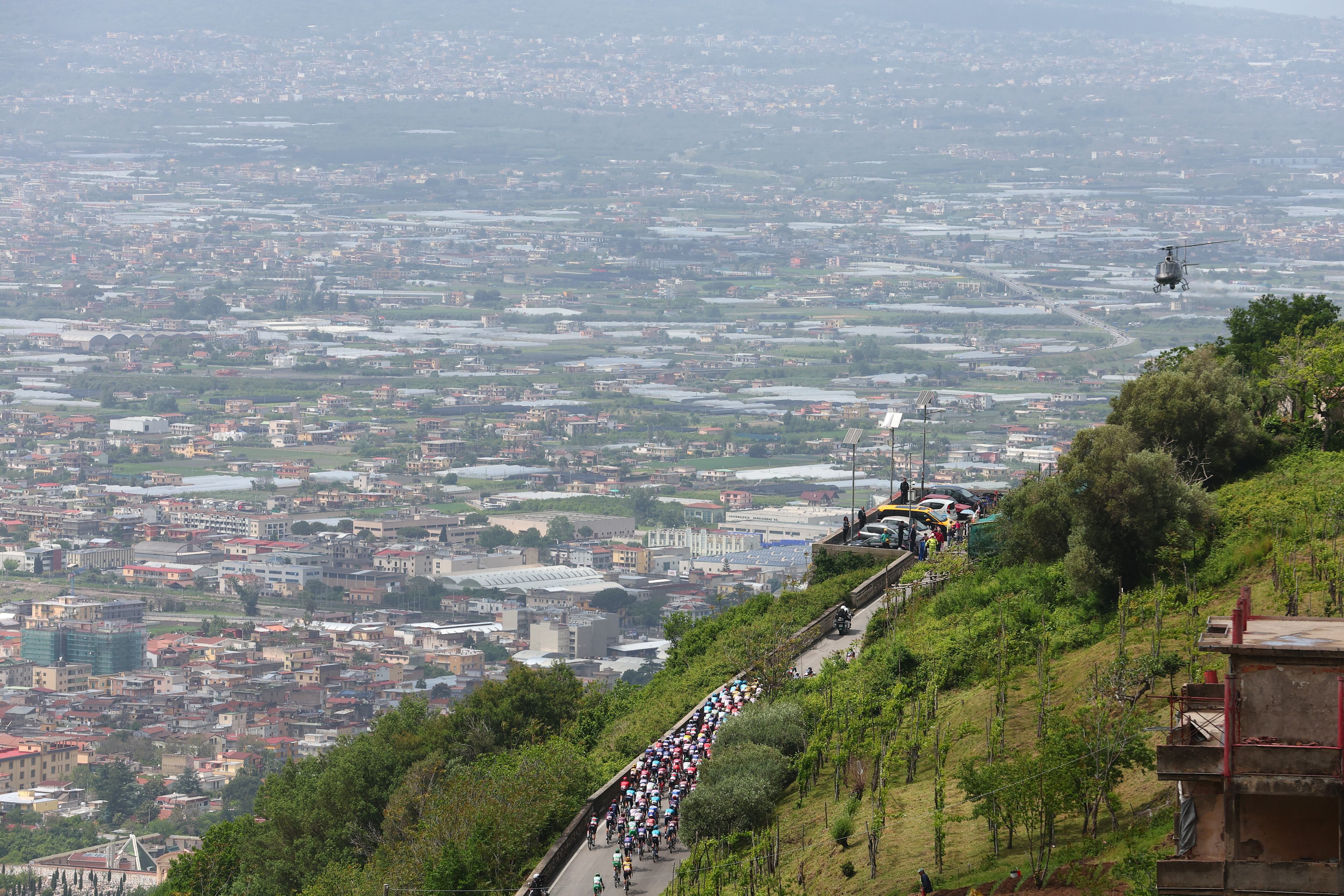 Cyclist ride on the Valico di Chiunzi during the sixth stage of the Giro d'Italia 2023 cycling race, 162 km between Naples and Naples, on May 11, 2023. (Photo by Luca Bettini / AFP)