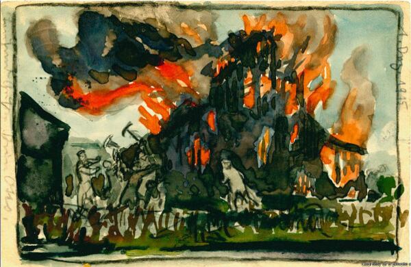 Schubert tenía 23 años cuando fue llamado a la guerra en 1914 y estuvo basado principalmente en Francia hasta 1916. Desde allá creó decenas de postales que enviaba a su prometida, Irma, con los detalles de la vida diaria en el frente. Las pocas palabras que escribía las dejaba casi siempre para los márgenes. Alrededor de 70 de esas postales están siendo exhibidas en la Pepco Edison Place Gallery, en Washington