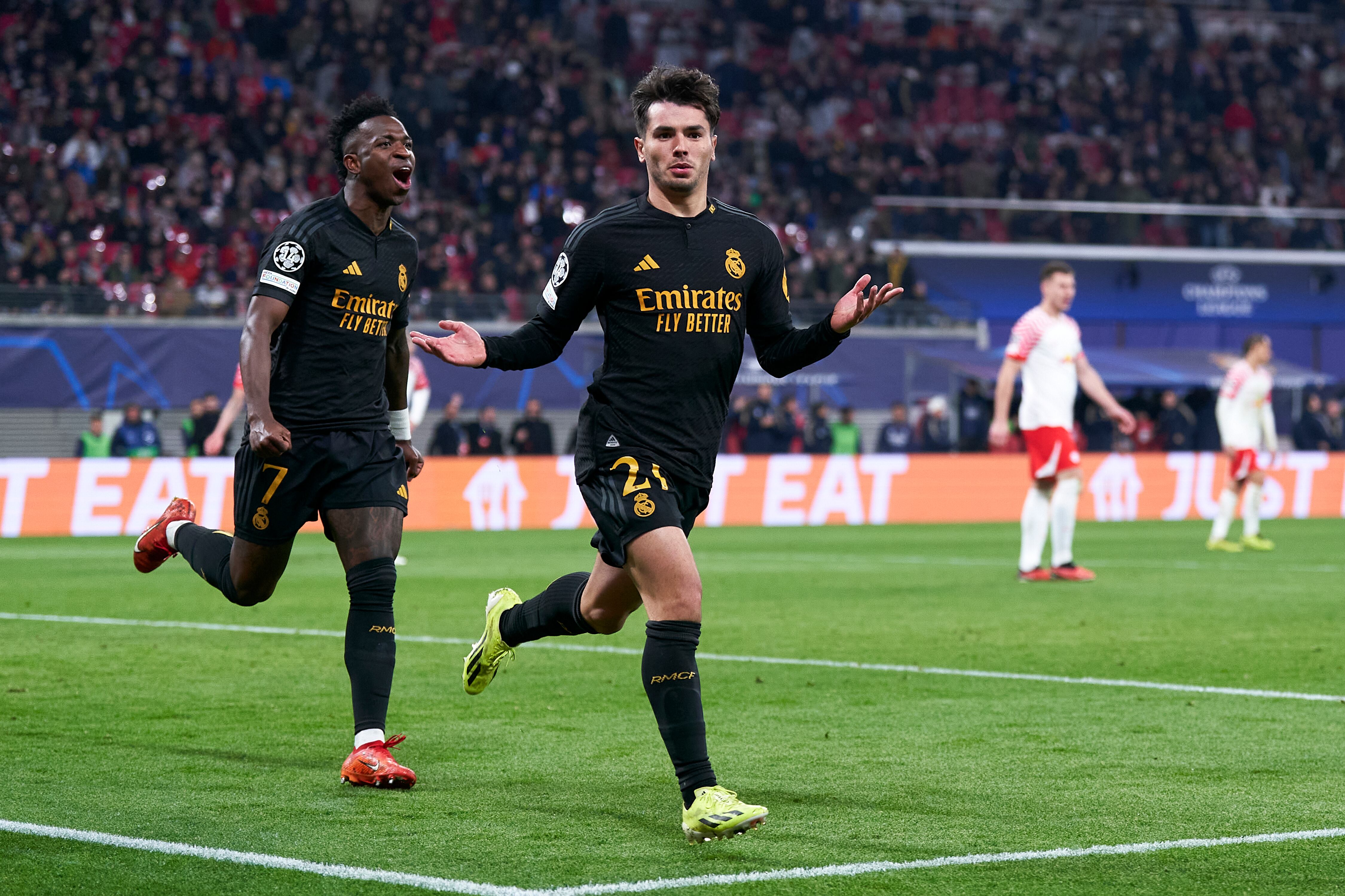 Brahim Diaz celebrando su anotación con el Real Madrid.