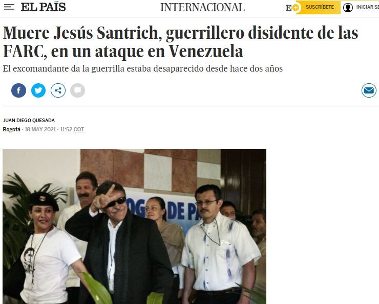 Muerte de Jesús Santrich por El País