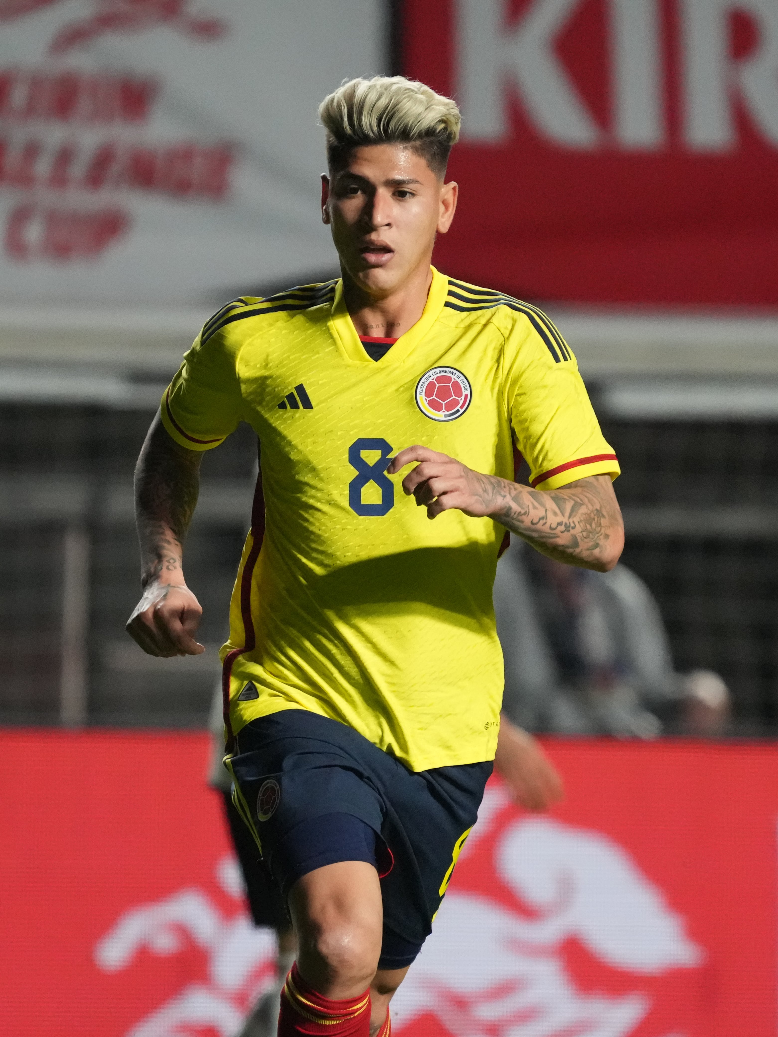 OSAKA, JAPAN - MARCH 28: Jorge Carrascal of Colombia in action during the international friendly between Japan and Colombia at Yodoko Sakura Stadium on March 28, 2023 in Osaka, Japan. (Photo by Etsuo Hara/Getty Images)