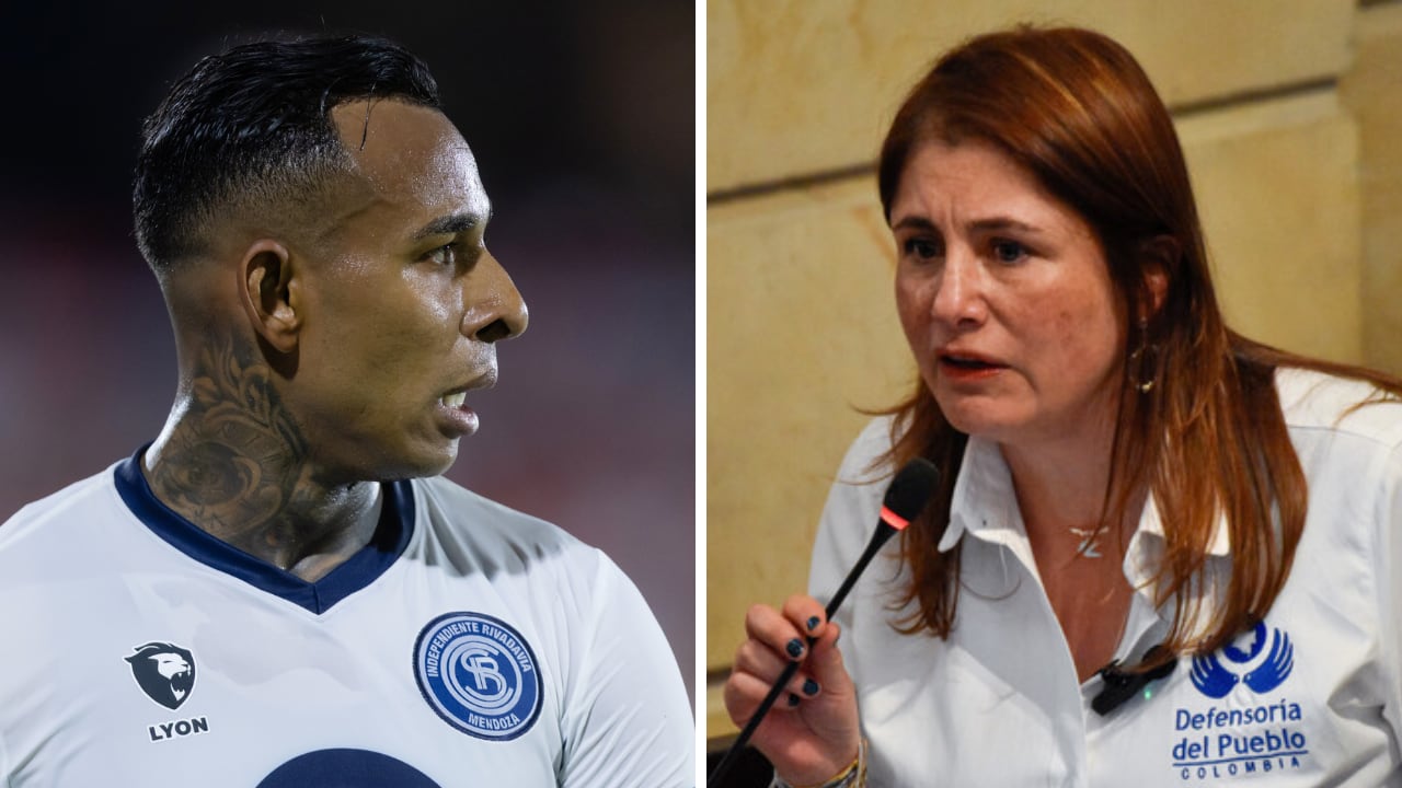 Iris Marín Ortiz (der.), Defensora del Pueblo, le escribió una carta abierta a la Federación Colombiana del Fútbol por la inclusión de Sebastián Villa (izq.) en la prelista al Mundial 2026.