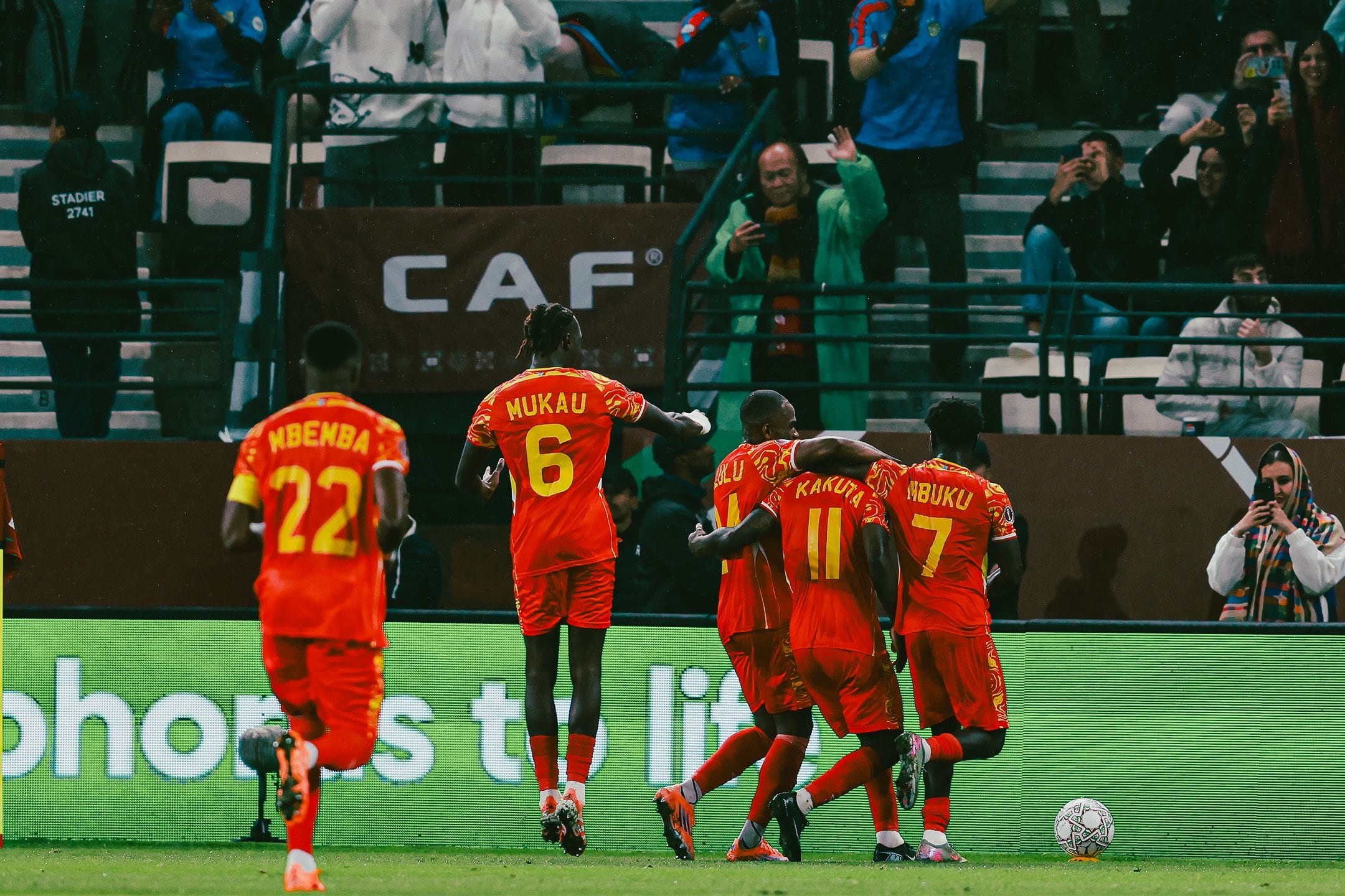 RD Congo celebra uno de los goles contra Botsuana.